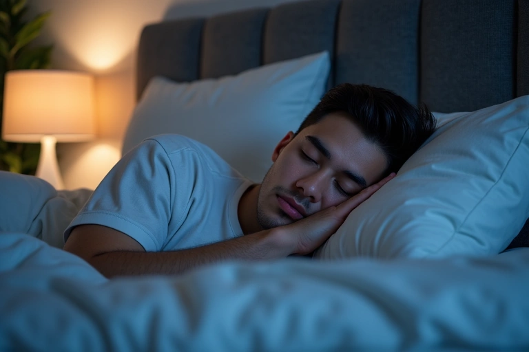 Hombre durmiendo plácidamente en una cama cómoda