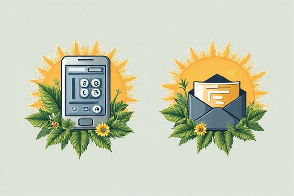 Iconos de teléfono y correo electrónico con un fondo de hierbas